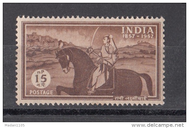 INDIA, 1957, Indian Mutiny Centenary , Laxmi Bai, 100 Yrs,1st War Of Independence, Freedom, Struggle15p Stamp, MNH, (**) - Nuevos