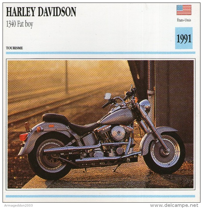 ICHE TECHNIQUE MOTO - DÉTAILS CARACTERISTIQUE AU DOS HARLEY DAVIDSON 1340 FAT BOY / 1991 - Motor Bikes