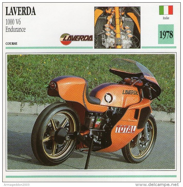ICHE TECHNIQUE MOTO - DÉTAILS CARACTERISTIQUE AU DOS LAVERTA 1000 V6 ENDURANCE 1978 - Motos