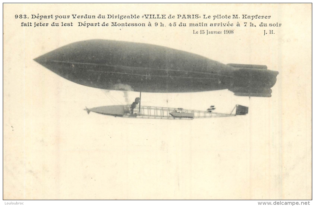 DIRIGEABLE VILLE DE VERDUN  DEPART DE MONTESSON POUR VERDUN - Aeronaves