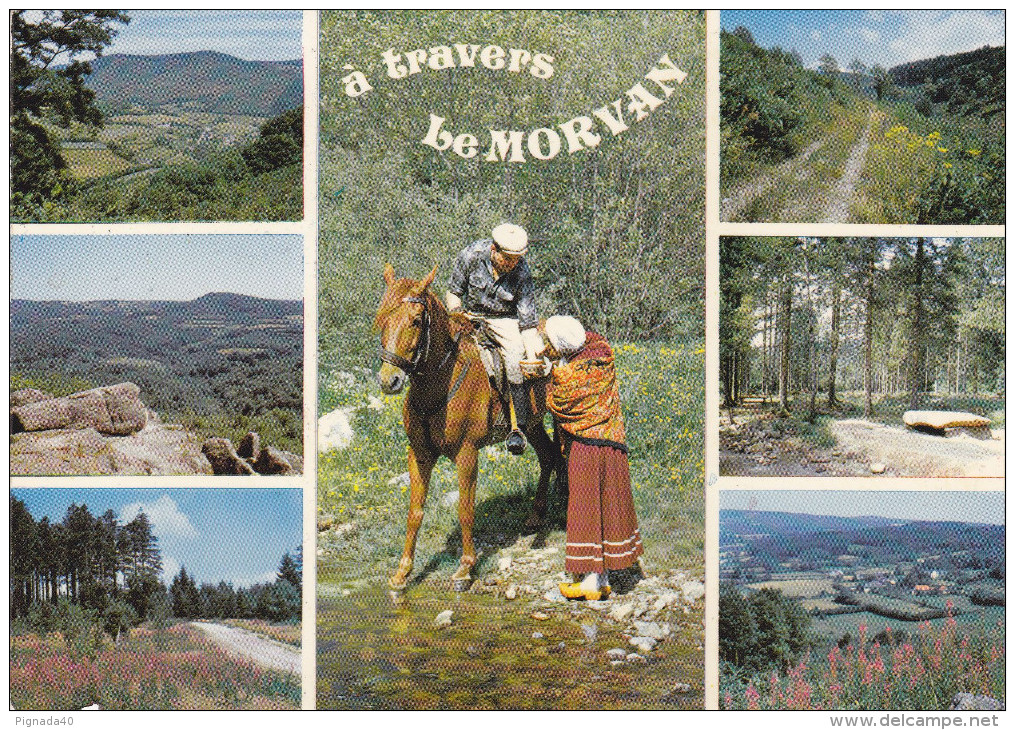 Cp , RÉGIONS , BOURGOGNE , A Travers Le Morvan , Cheval , Multi-Vues - Bourgogne