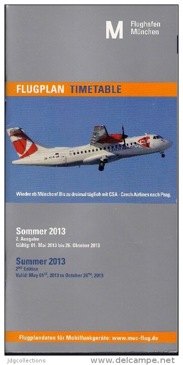 # MUNCHEN AIRPORT TIMETABLE SUMMER 2013 Leaflet Aviation Flight Air  Horaire Flugplan Orario Indicateur Calendario - Timetables