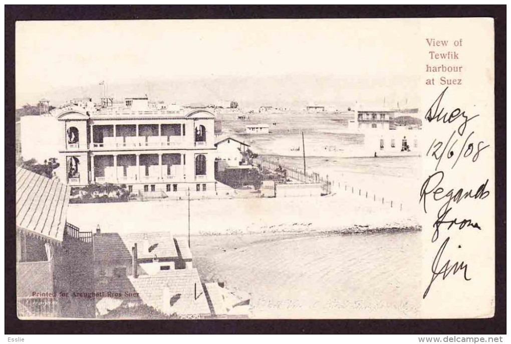 Egypt - Carte Postale - Post Card - 1908 - To South Africa - View Of Tewfik Harbour At Suez - 1866-1914 Khedivato De Egipto