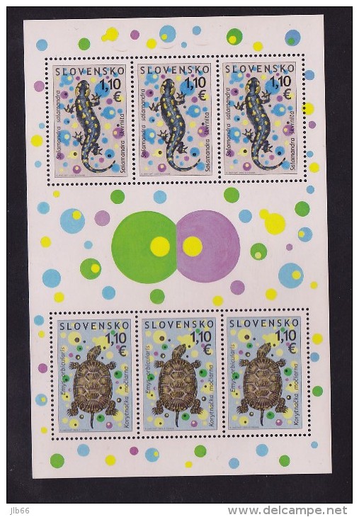 Bloc De 3X2 Timbres Salamandre Tortue Neuf YT 540/541 (tir. 25000 Feuillets!) / Sheet  2009 Mint Mi 621/622 Turtle - Nuevos