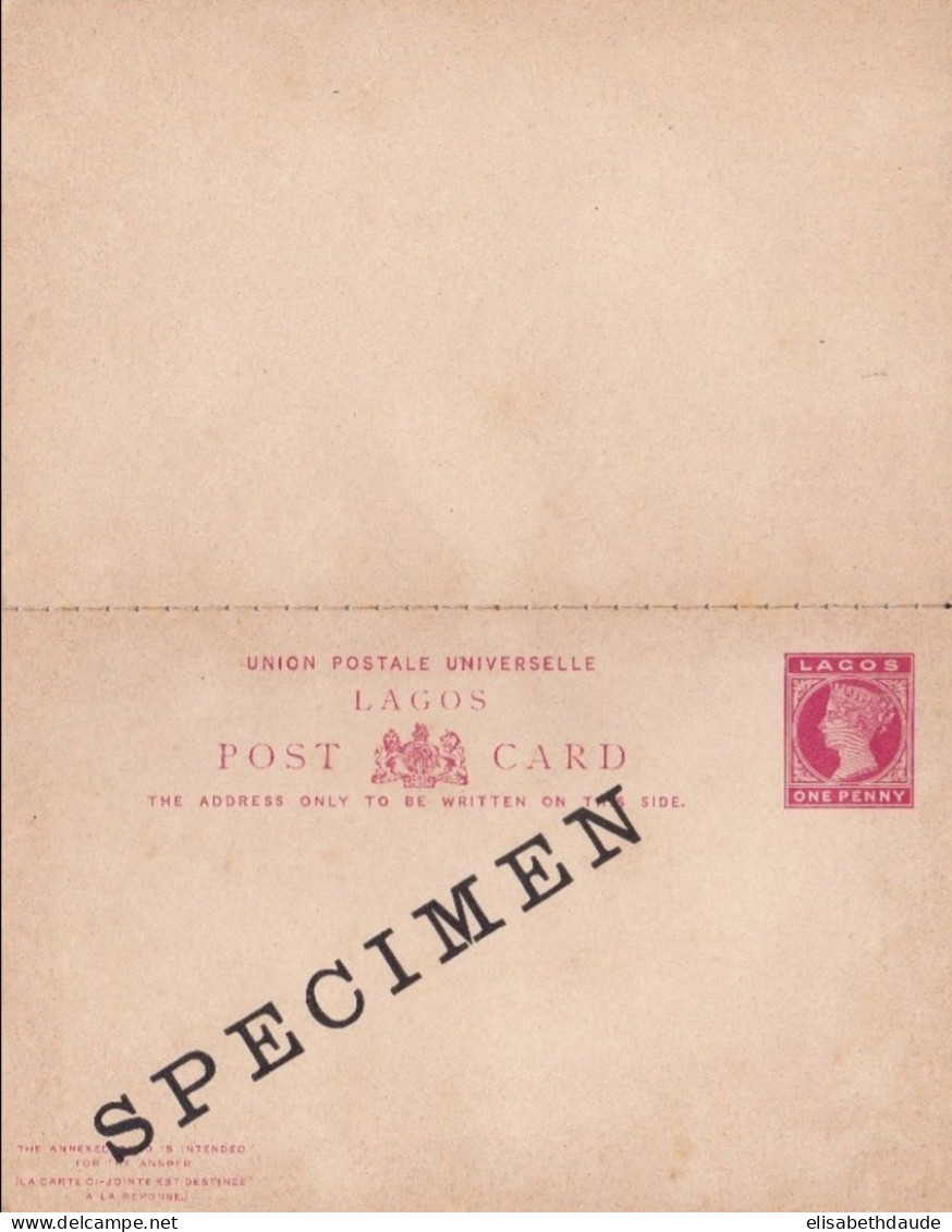 LAGOS - CARTE POSTALE ENTIER Avec REPONSE PAYEE SURCHARGEE "SPECIMEN" - Nigeria (...-1960)