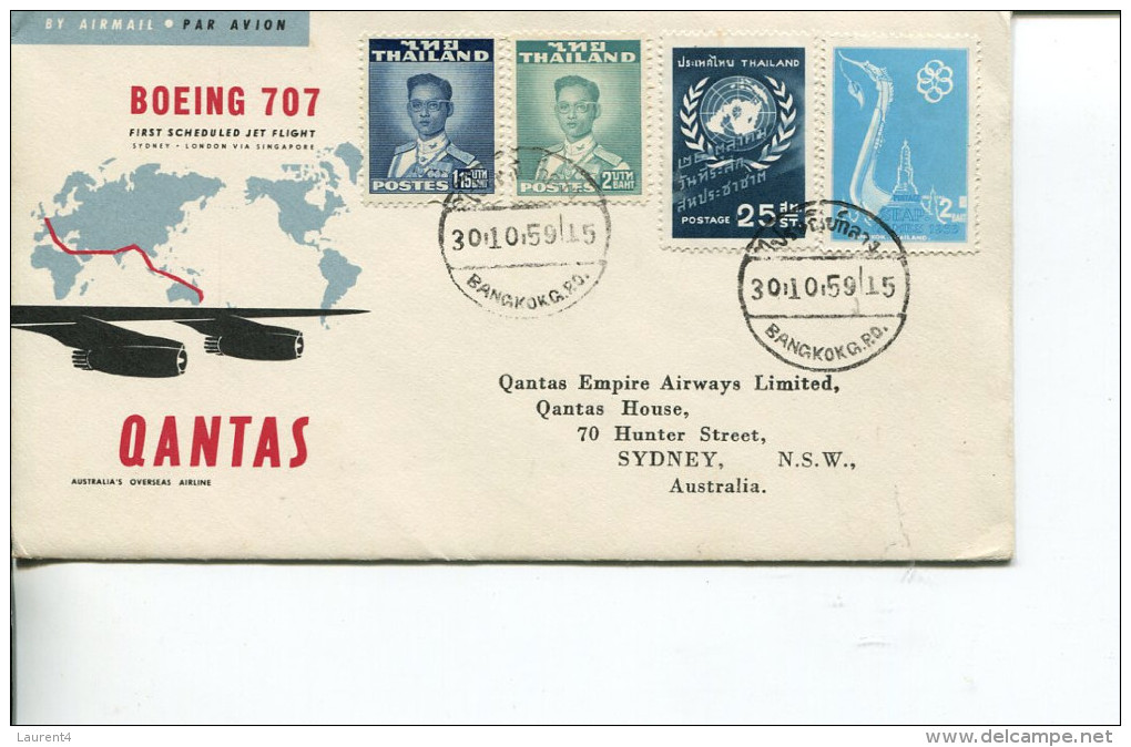 (822) Australia FDC Cover - 1959 - QANTAS Inaugural Flight - Via Bangkok (scarce Items Cat Valued At $ 30.00 +) - Premiers Vols