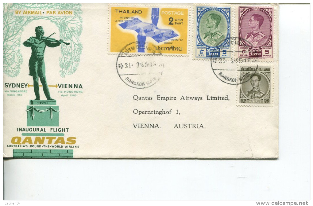 (822) Australia FDC Cover - 1959 - QANTAS Inaugural Flight - Vienna With Thai Stamps (scarce Cat Valued At $ 30.00 +) - First Flight Covers