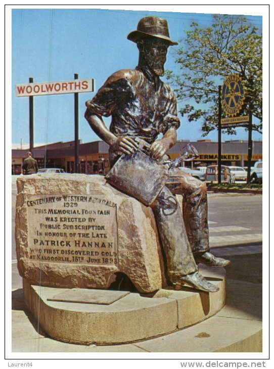 (PH 190) Australia - WA - Karlgoorlie Paddy Hannan Memorial + Rotary Int Sign & Woolworth Supermarket - Kalgoorlie / Coolgardie