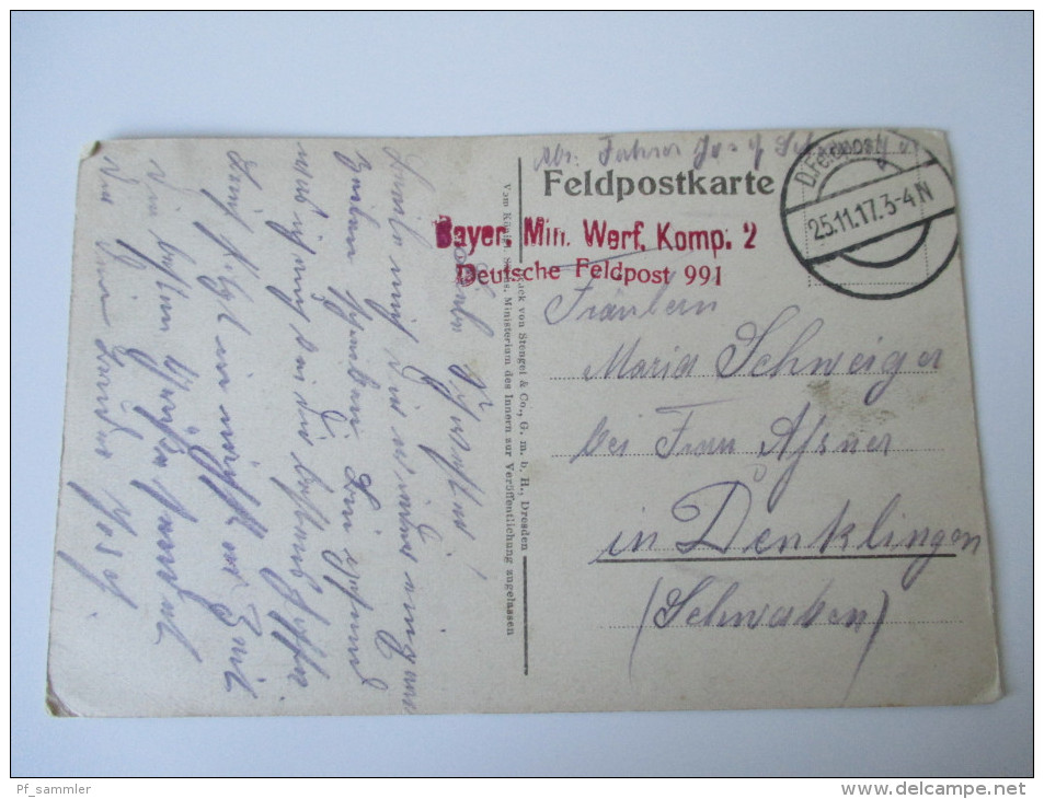 AK / Bildpostkarte 1. WK Eroberte Franz. 15cm Ringkanone. Roter Stempel Bayer. Min. Werf. Komp. 2 Deutsche Feldpost 991 - Matériel