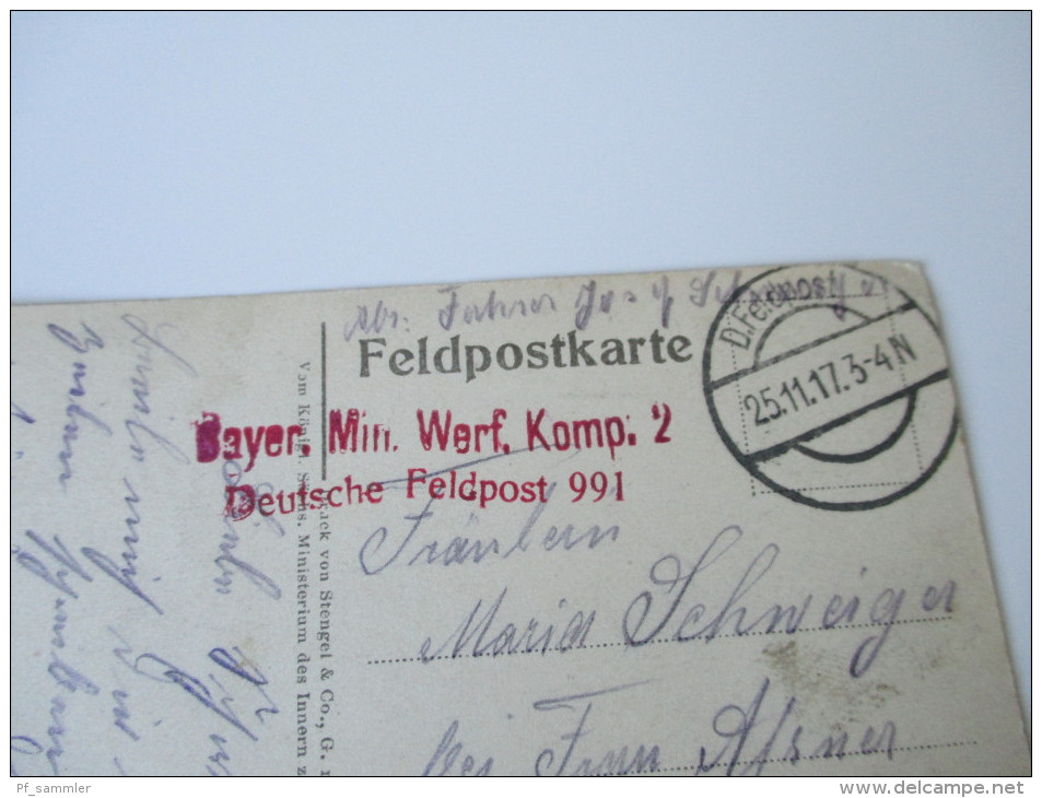 AK / Bildpostkarte 1. WK Eroberte Franz. 15cm Ringkanone. Roter Stempel Bayer. Min. Werf. Komp. 2 Deutsche Feldpost 991 - Materiale