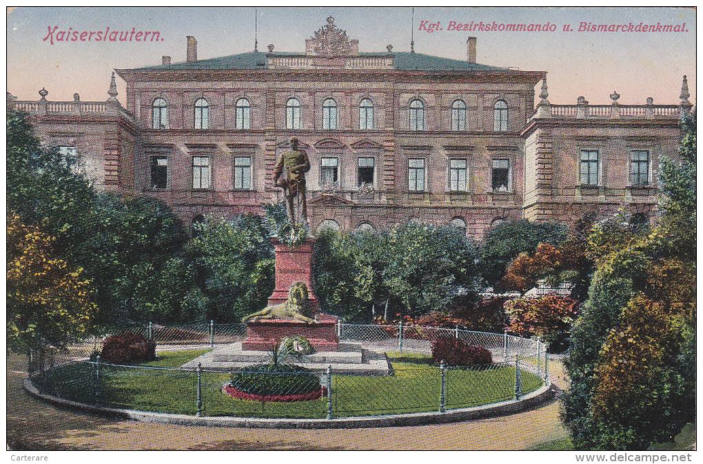 Cpa,allemagne,kaiserslaut Ern,kgl. Bezirkskommando U Bismarckdenkmal,rare,parc ,statut - Kaiserslautern