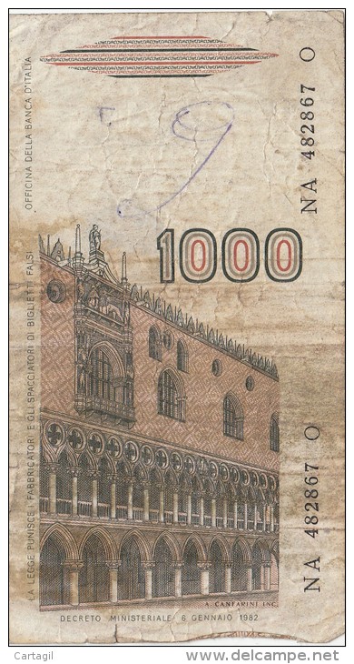 Billets - B1110 - Italie   -  1000 Lires  ( Type, Nature, Valeur, état... Voir  Double Scan) - 1.000 Lire