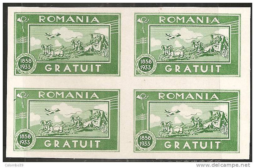 Romania 1934 Fr Nuovo** - Mi.II  Quartina - Franchise