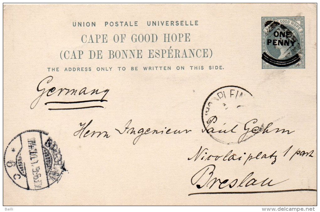 CAP DE BONNE ESPERANCE ENTIER POSTAL POUR L'ALLEMAGNE 1901 - Cape Of Good Hope (1853-1904)