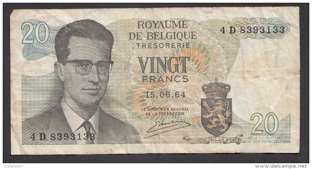 België Belgique Belgium 15 06 1964 20 Francs Atomium Baudouin. 4 D 8393133. - 20 Francos