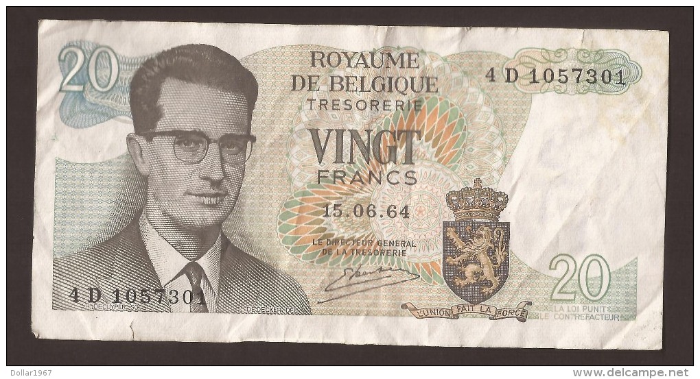 België Belgique Belgium 15 06 1964 20 Francs Atomium Baudouin. 4 D 1057301 - 20 Francos
