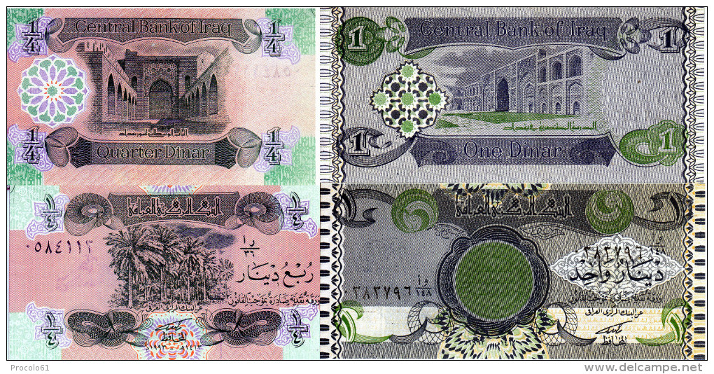 IRAQ 1/4 1 DINARS 2 BANCONOTE FDS UNC - Iraq