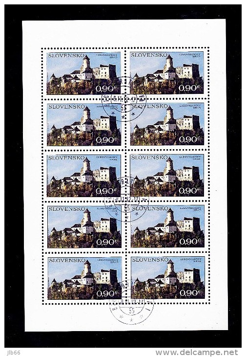 Feuillet De 10 Timbres Château De Lubovniansky (tir. 10000 Feuillet) YT 603 - Used Stamps