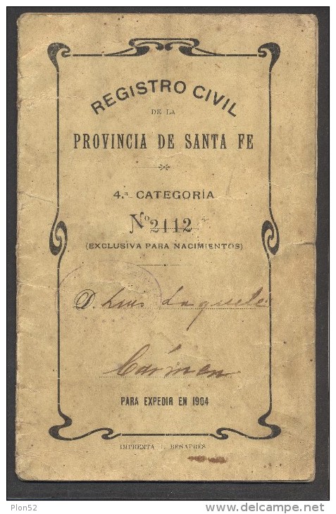 7205-MARCHE FISCALI SU "REGISTRO CIVIL DE LA PROVINCIA DE SANTA FE"-ARGENTINA-1904 - Altri & Non Classificati