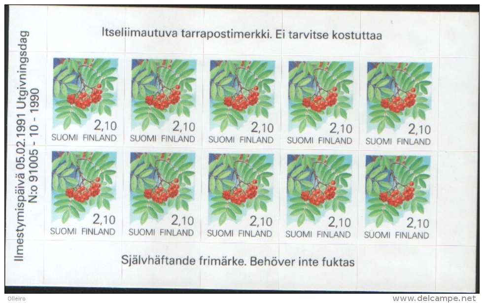 Finlandia - Finland 1991 Flowers And Flora  Self Adhesive Stamps Sheetlet 1v X10 ** MNH - Nuovi