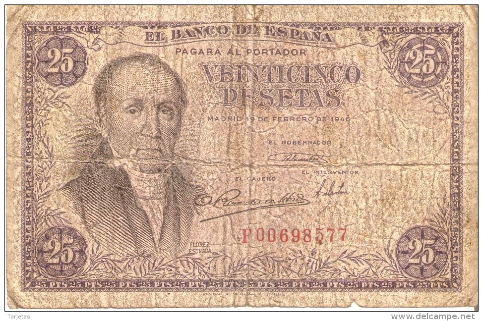 BILLETE DE ESPAÑA DE 25 PTAS DEL 19/02/1946 SERIE F  CALIDAD RC (BANKNOTE) - 25 Pesetas