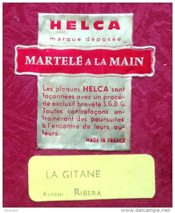 Tableau Représentant Un Gitane Sur Plaque Martelée Procédé Helca Format 34x42,5 - Rare - Oestliche Kunst