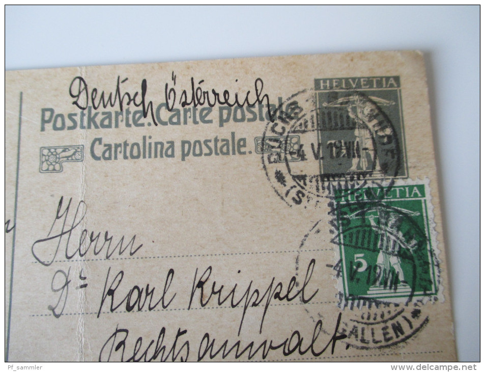 Schweiz Ganzsache Mit Zusatzfrankatur Nach Österreich / Wien 1919 - Lettres & Documents