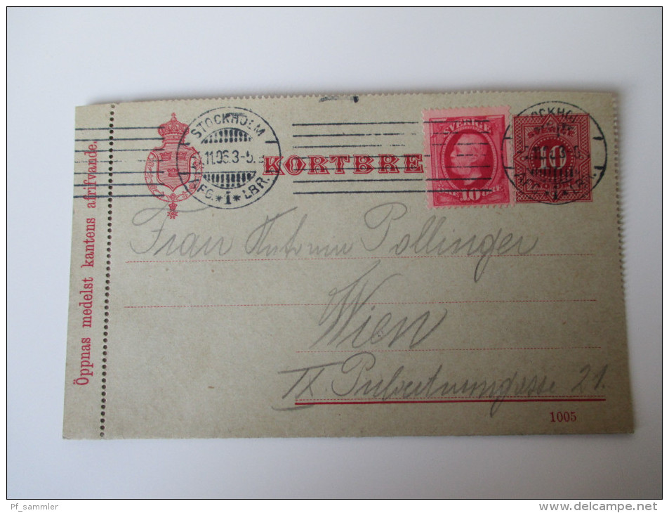 Schweden 1906 Kartenbrief Mit Zusatzfrankatur Nach Österreich. Stockholm-Wien - Storia Postale