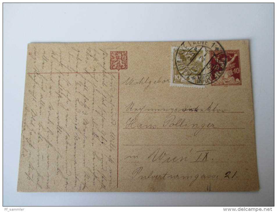 Tschechoslowakei 1920 Ganzsache P 24 Marienbad Mit Zusatzfrankatur Nach Wien - Briefe U. Dokumente