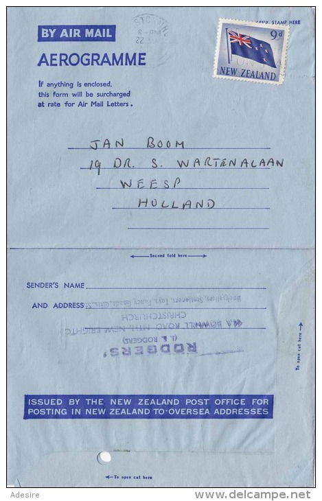 NEW ZEALAND 1965 - 9d Frankierung Auf Aerogramme Nach Holland - Luchtpost