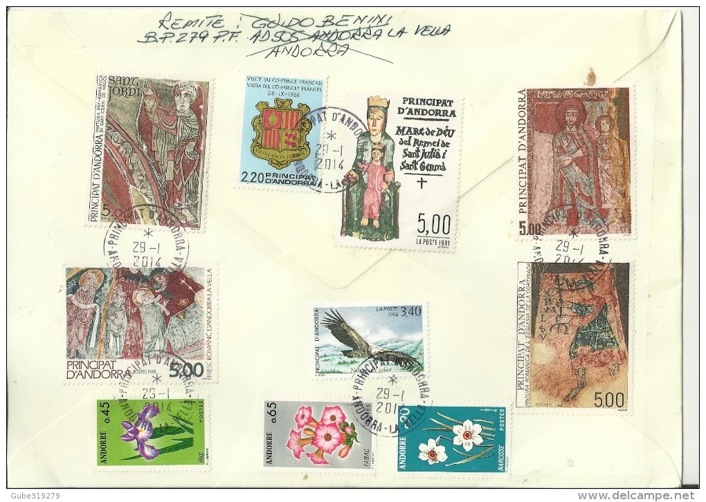 ANDORRA 2014 -UNIQUE - UNICA  LARGE REGISTERED COVER SENT TO SPAIN -FRENCH OFFICE- FINE UNIQUE SELECTION OF 1 S/SHEETS - Cartas & Documentos