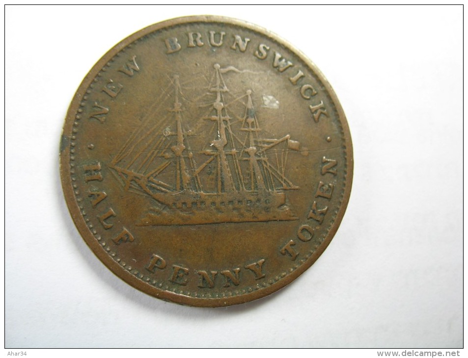 CANADA NEW BRUNSWICK  HALF 1/2  PENNY TOKEN  VICTORIA  1843 SIZE 28 MM LOT 12 NUM 9 RARE - Canada