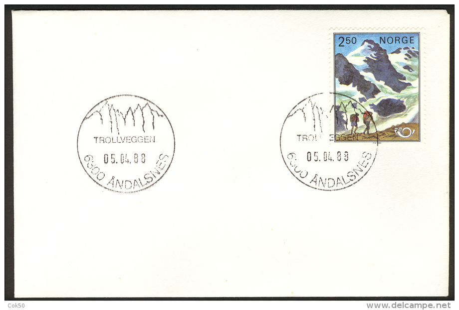 NORWAY «Trollveggen» 1988 (Europe's Highest Vertical Mountain Wall 1.700 Meters). Season Postmark - Parachutespringen