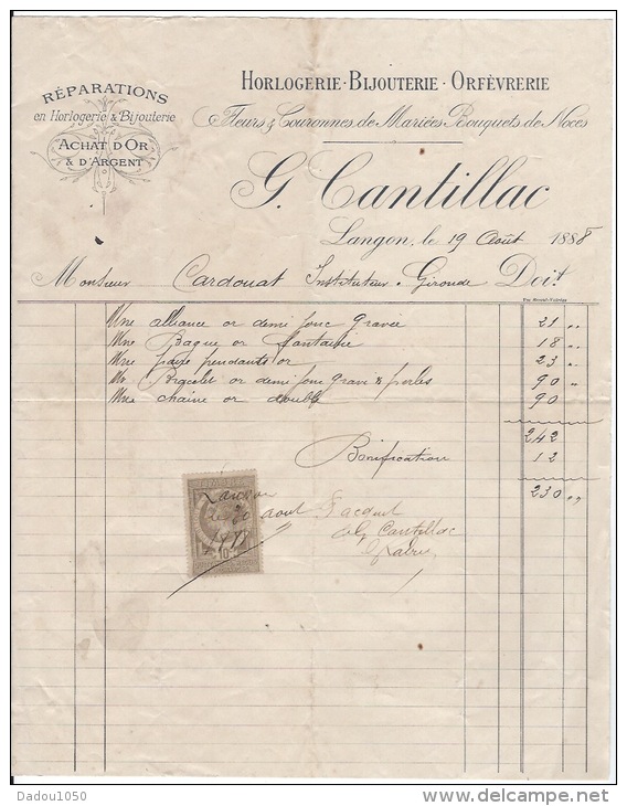 Langon Facture 1898 - 1800 – 1899