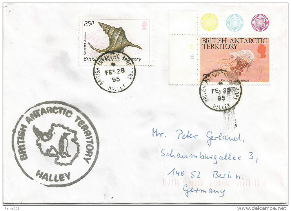 BAT British Antarctic Territory 1995 Halley Desmonema Marine Life Penguin Gastropod Snail Cover - Covers & Documents