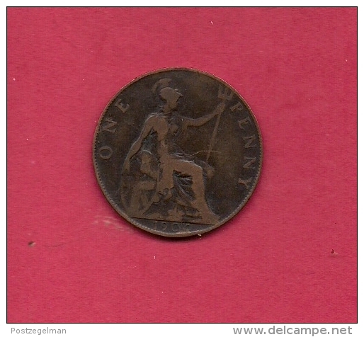 UK, Circulated Coin VF, 1904, 1 Penny, Edward VII, Bronze, KM794.2,  C1963 - D. 1 Penny