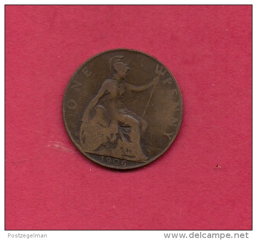 UK, Circulated Coin VF, 1906, 1 Penny, Edward VII, Bronze, KM794.2,  C1965 - D. 1 Penny