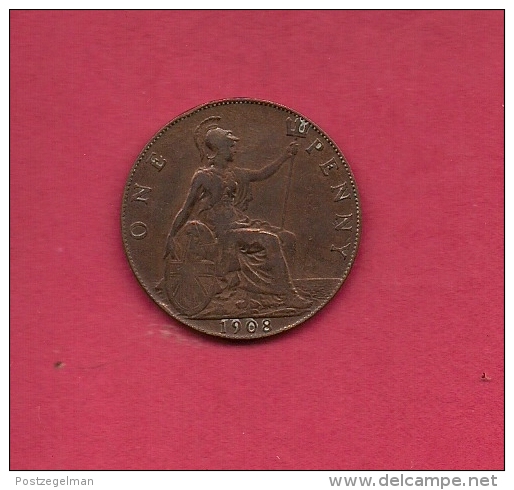 UK, Circulated Coin VF, 1908, 1 Penny, Edward VII, Bronze, KM794.2,  C1967 - D. 1 Penny