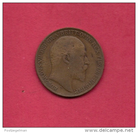 UK, Circulated Coin VF, 1909, 1 Penny, Edward VII, Bronze, KM794.2,  C1968 - D. 1 Penny