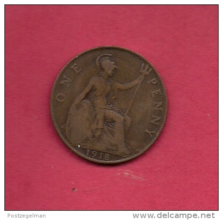 UK, Circulated Coin VF, 1918, 1 Penny, George V, Bronze, KM810,  C1977 - D. 1 Penny