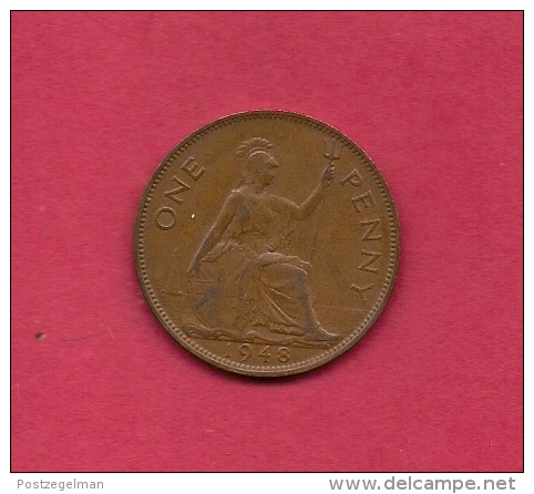 UK, Circulated Coin XF, 1948, 1 Penny, George VI, Bronze, KM845,  C2001 - D. 1 Penny