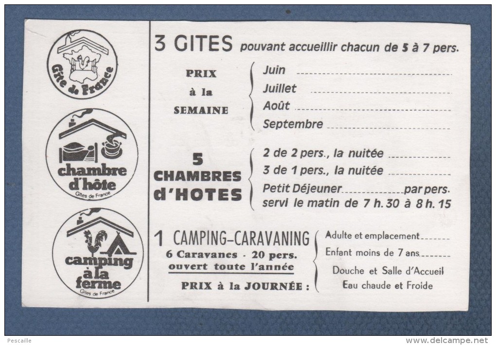 CARTE COMMERCIALE GITES CHAMBRES D'HOTES CAMPING CARAVANING JAMET CLOS DU VIGNEAU A ST NICOLAS DE BOURGUEIL 37 - Visiting Cards