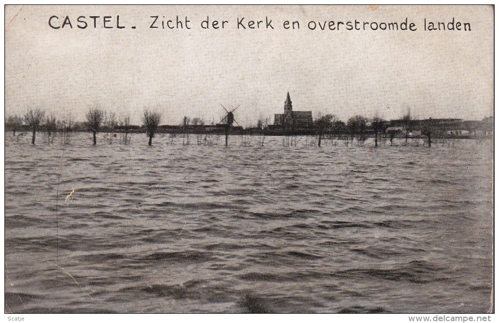 Castel   -   Zicht Der Kerk En Overstroomde Landen; Met  Molen - Hamme