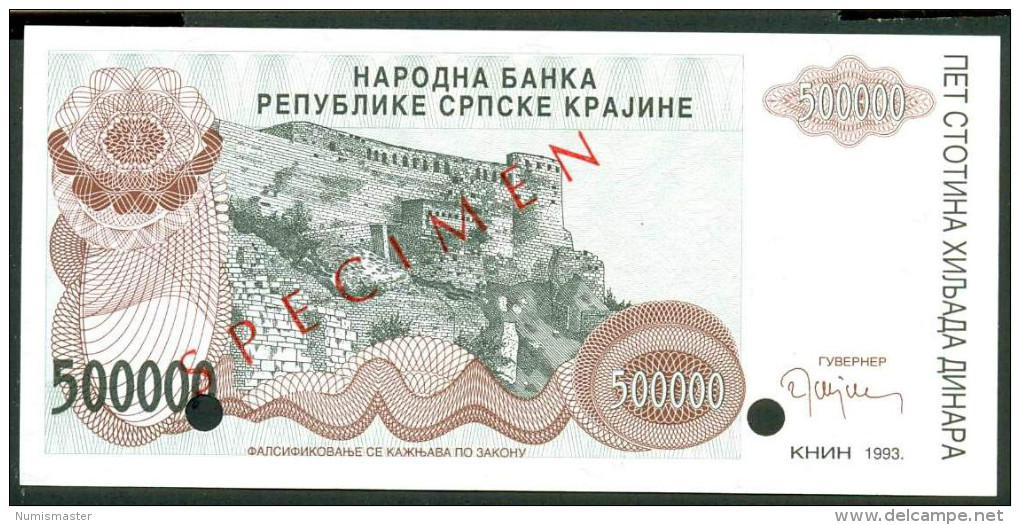 CROATIA , KNIN 500 000 DINARA 1993 , SPECIMEN , ZERO NUM.UNC - Croatia