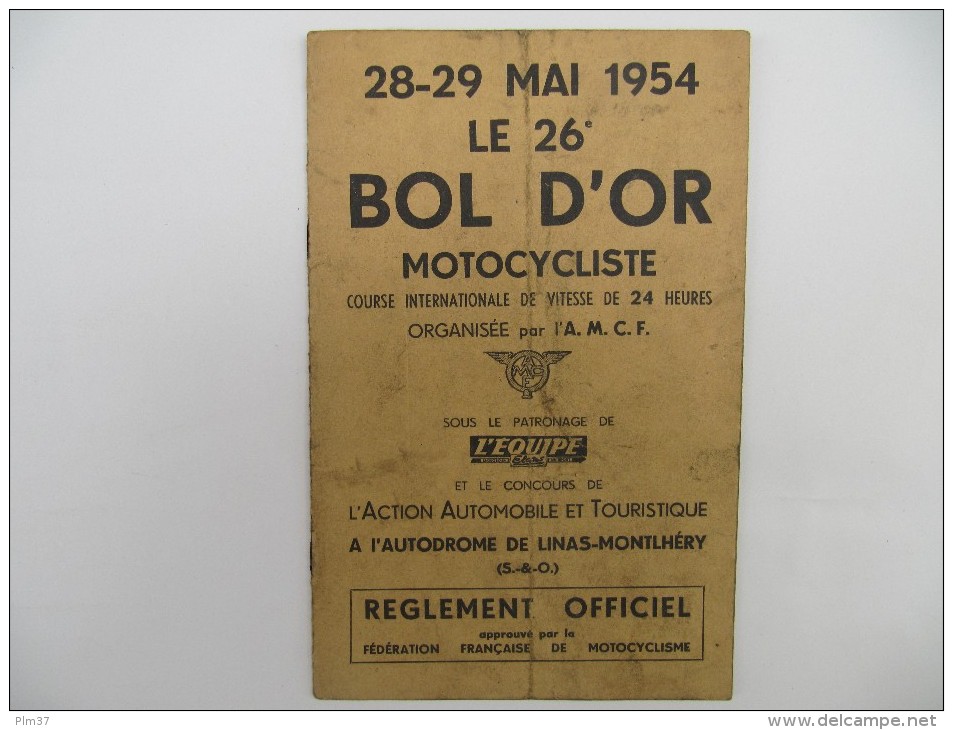 BOL D'OR 1954 - Règlement Officiel - Moto