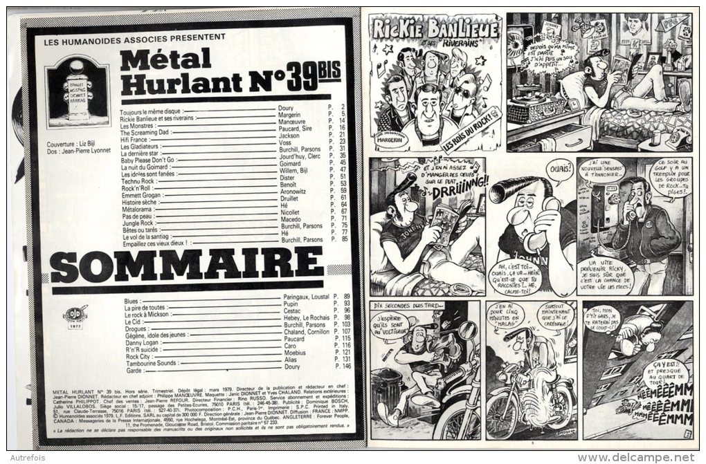 METAL HURLANT   -  N° 39 BIS  -  SPECIAL ROCK - Métal Hurlant