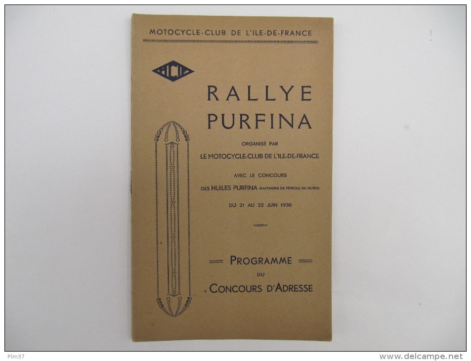 RALLYE PURFINA - Programme Du Concours D'Adresse - 1930 - Moto