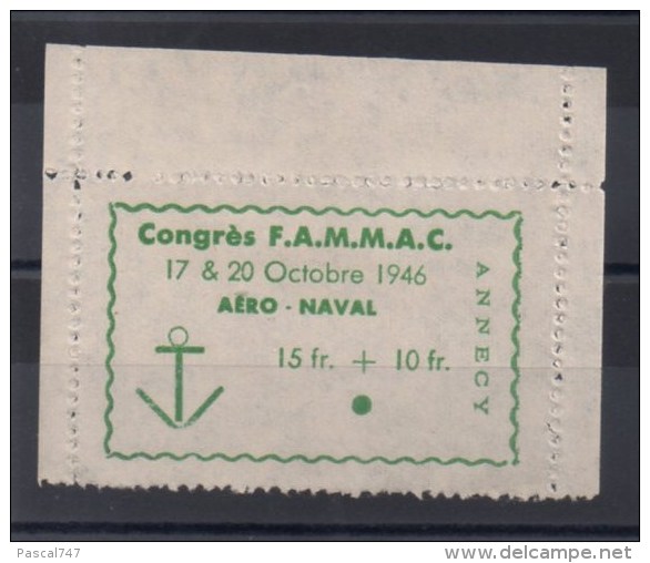 Vignette  Congres  FAMMAC Aero Naval 15FR+10FR Annecy   17& 20 Octobre 1946 - Luftfahrt