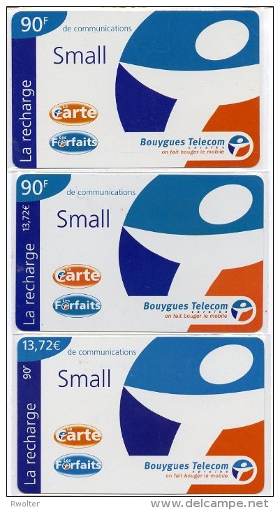 @+ Série De 3 Recharges Bouygues Telecom Caraïbes Différentes - DOM - 90F Ou 13,72€ - Antillen (Französische)