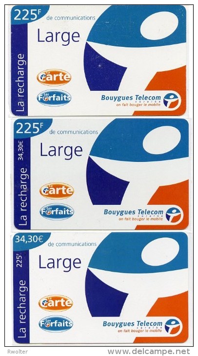 @+ Série De 3 Recharges Bouygues Telecom Caraïbes Différentes - DOM - 225F Ou 34,30€ - Antillen (Frans)